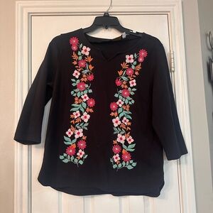 Bob Mackie Black Top with Colorful Floral Design